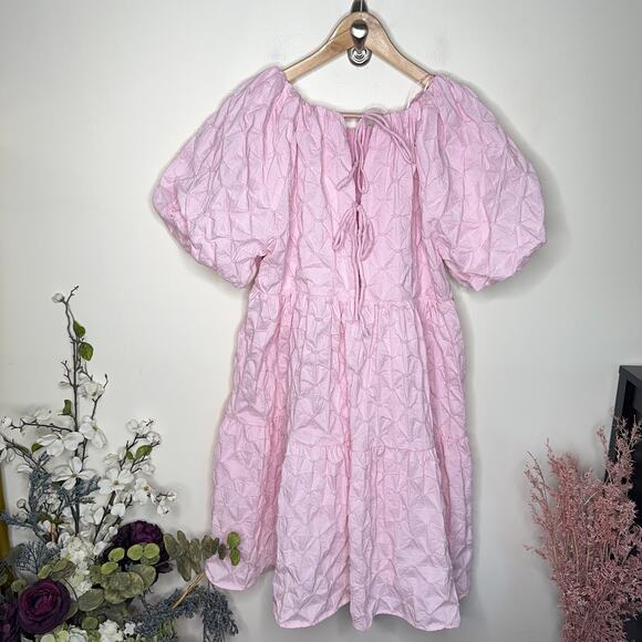 HYACINTH HOUSE x TUCKERNUCK Pink Diamond Textured Isabella Mini Dress {3T43} - Picture 5 of 7